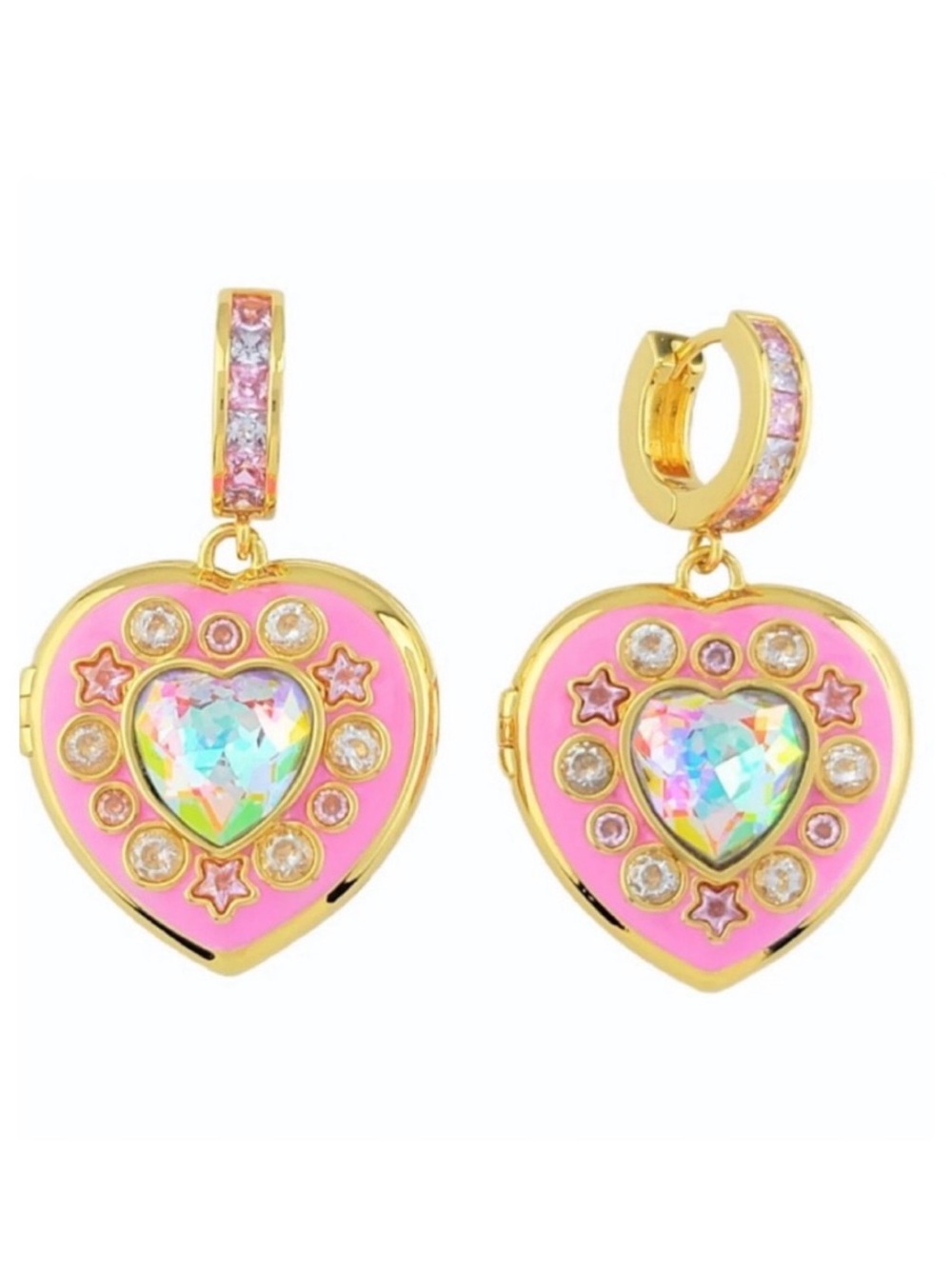 Cosmic Girl Earrings Gold by July Child Jewellery, vibrant pink enamel